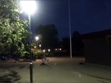 Skateboarder Ollies From A Rooftop And Fails