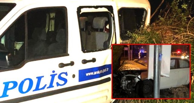 Başkent'te otomobil polis aracına çarptı: 2'si polis 3 yaralı
