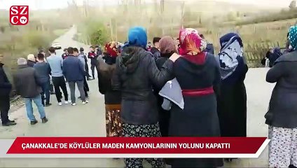 Download Video: Çanakkale'de köylüler maden kamyonlarının yolunu kapattı