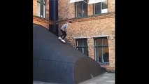 Skateboarder Rides Down Ramp And Fails