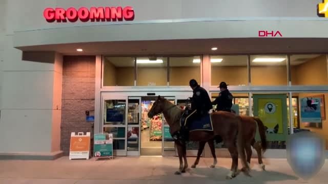 Polis atıyla birlikte evcil hayvan dükkanını teftiş etti