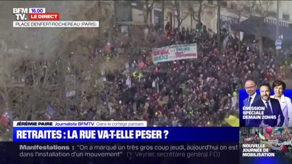 Grève contre la réforme des retraites: le cortège parisien arrive place Denfert-Rochereau
