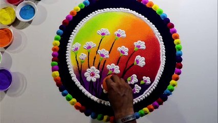 Birds scenery rangoli, Easy and beautiful.