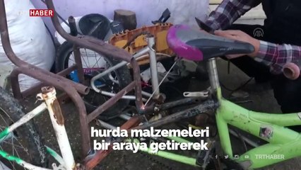 Atık malzemelerden bisiklet yapan imam çocukları sevindiriyor