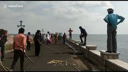 Crocodile returned to reservoir after scaling steep wall in India