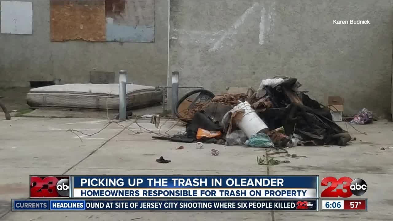 picking up the trash in Oleander