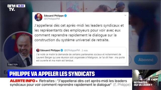 Retraite: Edouard Philippe va appeler les syndicats pour voir comment reprendre rapidement le dialogue