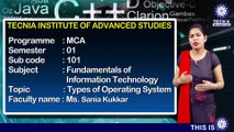 MCA || Ms. Sania Kukkar || Types of Operating System || TIAS || TECNIA TV