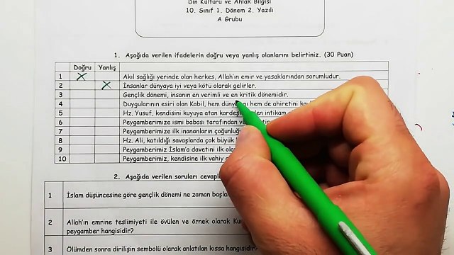 10. Sınıf Din Kültürü ve Ahlak Bilgisi Dersi 1. Dönem 2. Yazılı Soruları ve Çözümü 2018 - 2019