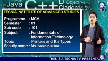 MCA || Ms. Sania Kukkar || Printers and its types || TIAS || TECNIA TV