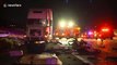 Truck completely flattened after major crash leaves California highway in lockdown