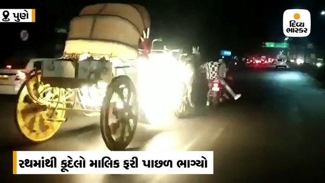 ભડકેલા ઘોડાઓ રથ સાથે ભાગ્યા, બાઈક દોડાવીને કાબૂમાં કરવા જતાં માલિક રથ નીચે આવ્યો