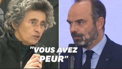 "Contrairement à M. Delevoye, nous faisons un travail concret" cette enseignante a été très applaudie face à Philippe