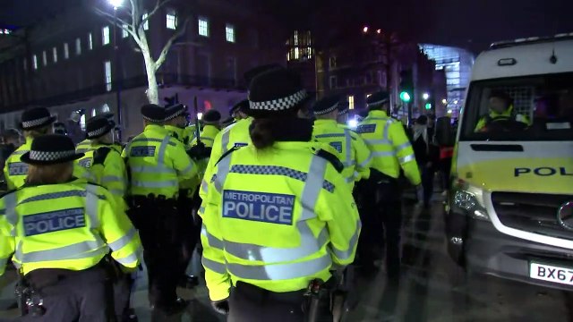 Evening protests on Whitehall after Boris Johnson wins