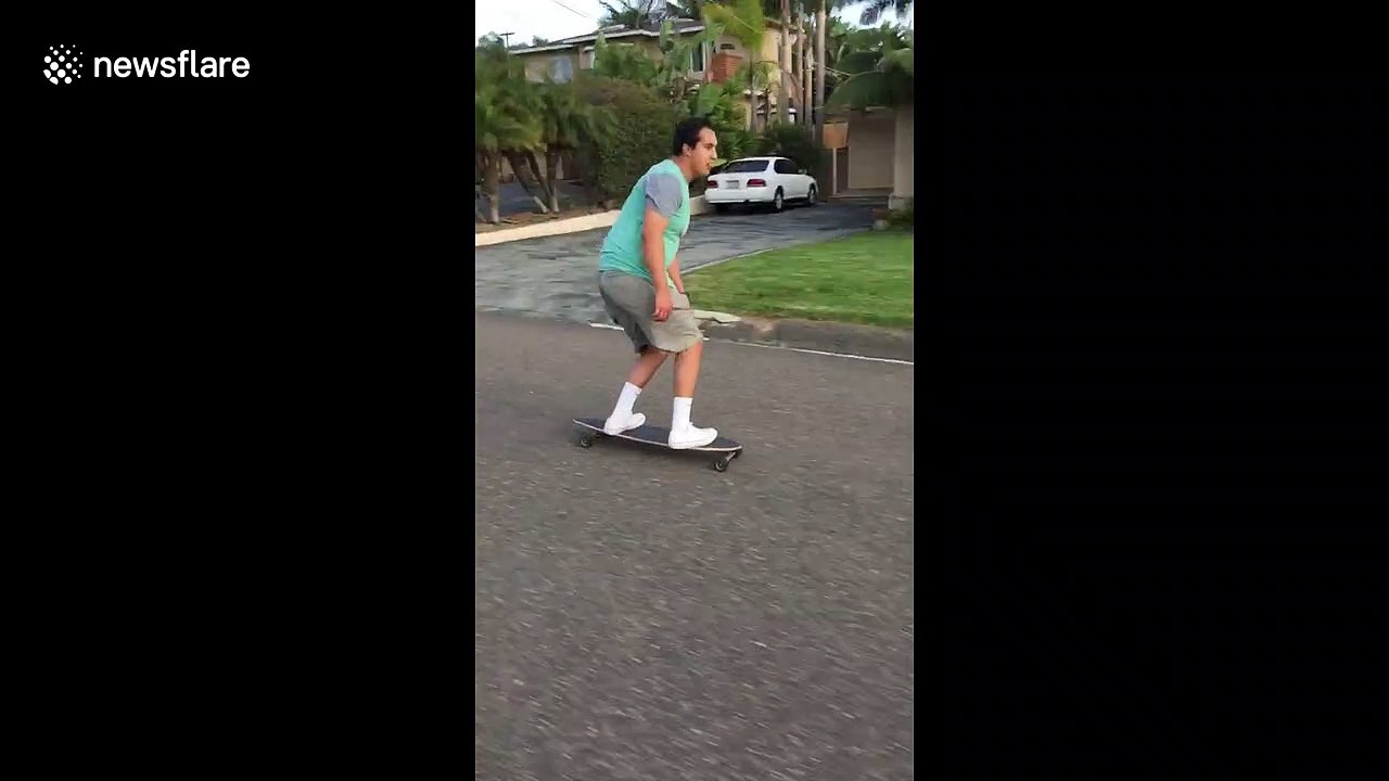 Slow-motion skateboarding fail in San Diego