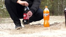 Experiment: Coca Cola, Fanta, Sprite, and other Sodas vs Mentos in different Holes Underground