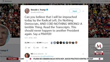 Trump pide plegaria antes de votación sobre posible juicio político