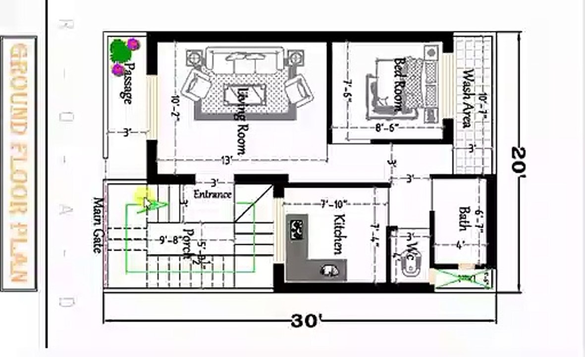 1BHK 20X30 HOUSE MAP IN HINDI