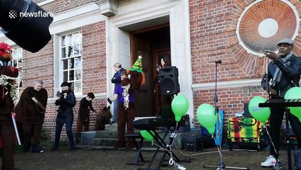 London pantomime horses compete in charity race and dance contest