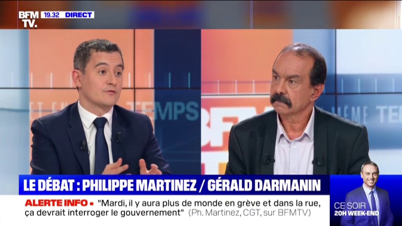 "Vous parlez en anciens francs": Gérald Darmanin reprend Philippe Martinez sur la durée de cotisation pour la retraite