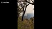 Ruined Castle bushfire seen burning through the Blue Mountains in Australia