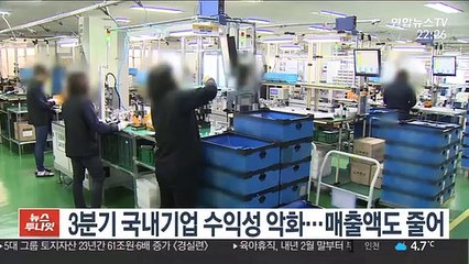 3분기 국내기업 수익성 악화…매출액도 줄어
