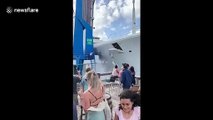 Out of control megayacht RIPS control room off of bridge in Sint Maarten