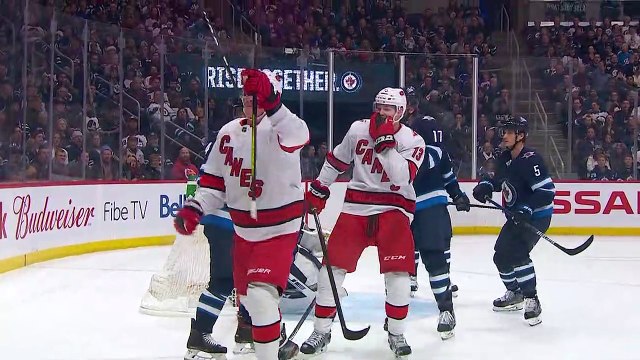Andrei Svechnikov's nets his second lacrosse-style goal of the season