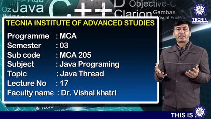 MCA || Dr. Vishal Khatri || Java Thread || TIAS || TECNIA TV