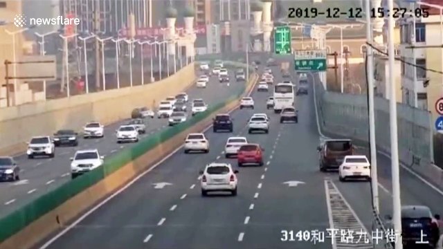 Out-of-control car knocks over SUV after being 'deliberately' hit by another vehicle