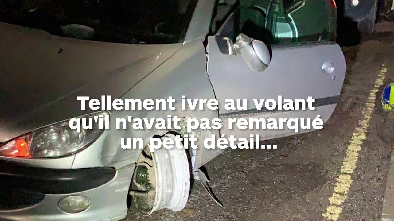 Ivre, il lui manque un pneu mais ne s'en rend pas compte et roule...