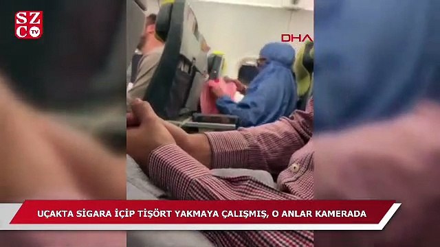 Uçakta sigara içip tişört yakmaya çalışmış!