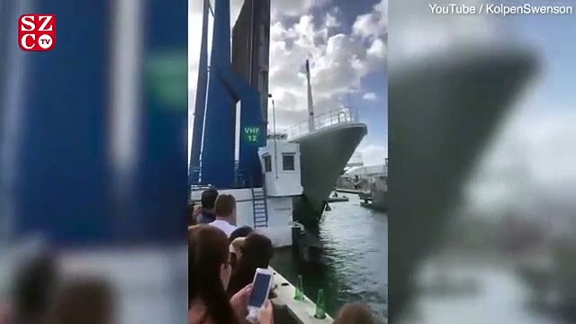 Süper yat yanı başlarında köprüye çarptı, onlar istifini bozmadı