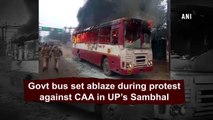 Govt bus set ablaze during protest against CAA in UP’s Sambhal