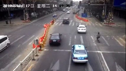 Three injured after car falls into construction site hole in southern China