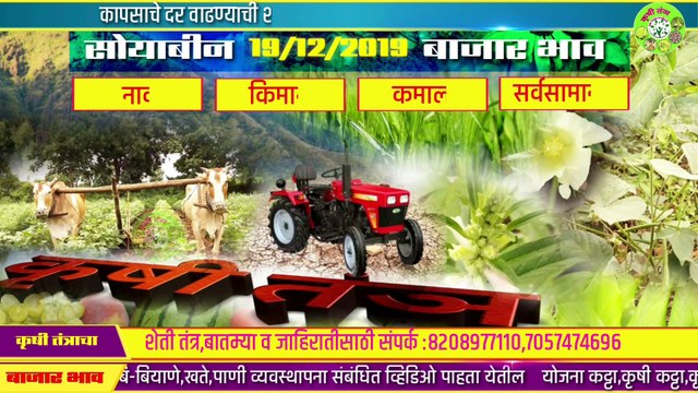 19 डिसेंबर 2019 चा सोयाबीन बाजार भाव |soyabean market rate| सोयाबीन मन्डी रेट