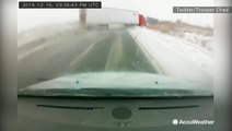 Scary scene as truck slides out of control off highway