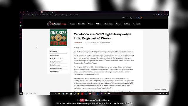 CANELO ALVAREZ VACATES WBO LIGHT HEAVYWEIGHT TITLE