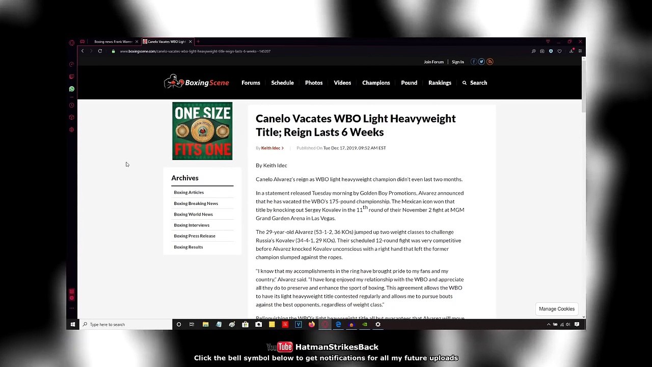 CANELO ALVAREZ VACATES WBO LIGHT HEAVYWEIGHT TITLE