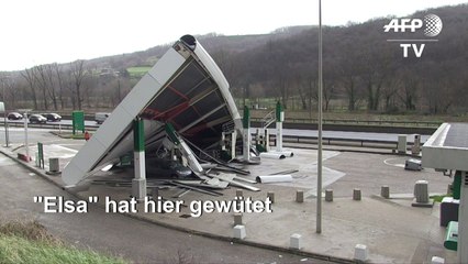 Sturm "Elsa" reißt Dach von Tankstelle um