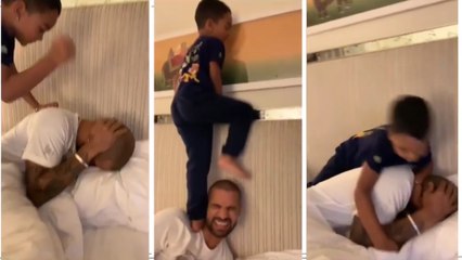 தவானை அடித்து, உதைத்து கிரிக்கெட் ஆட அனுப்பி வைத்த மகன்!