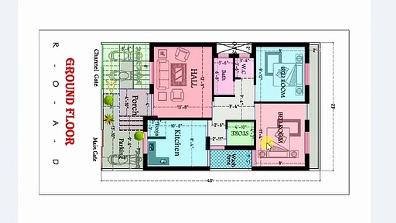 2 BHK HOUSE MAP IN 23x40 ft SIZE