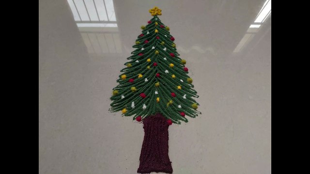 Super Easy Christmas Tree Rangoli design | Christmas Tree Muggulu