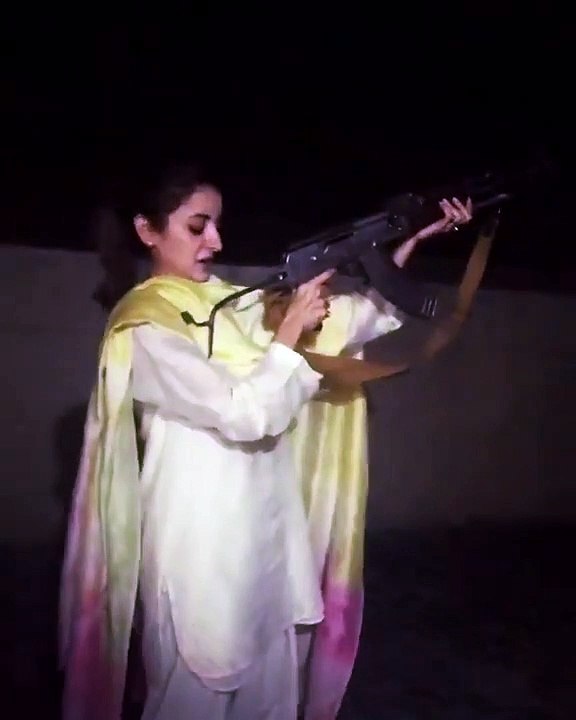 Sarwat Gilani with AK 47-aerial firing with AK47