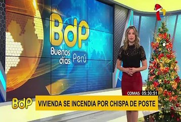 Comas: vivienda se incendia por aparente corto circuito en poste