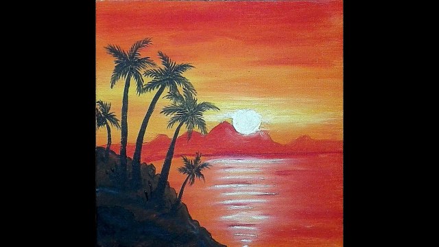 Acrylic painting tutorial of Beautiful sunset seascape step by step | Zeeshan Art