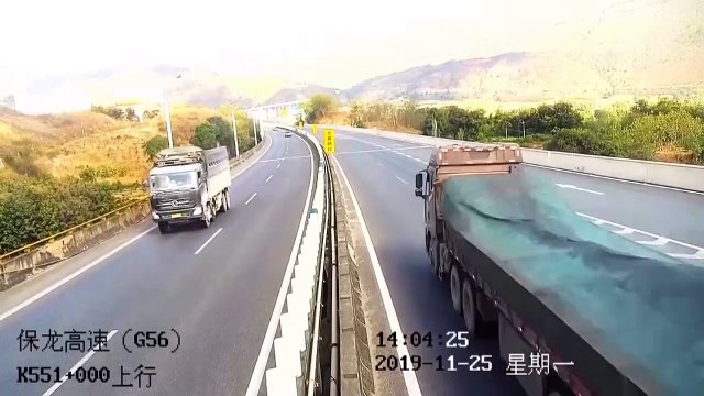 Chinese trucker brings out-of-control HGV to a halt - by driving in front of it