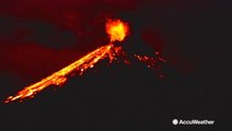 Ecudorian volcano violently erupts in the night sky