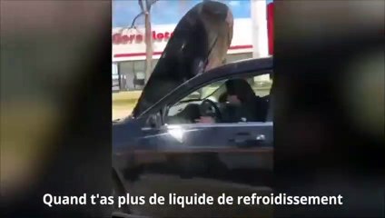 El "genio" que conduce con el capó del coche subido