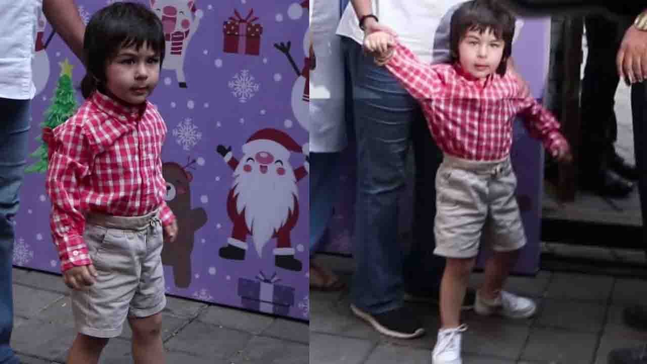 Taimur Ali Khan gives CUTE Pose to media at Arpita & Ayush's Christmas Party | FilmiBeat